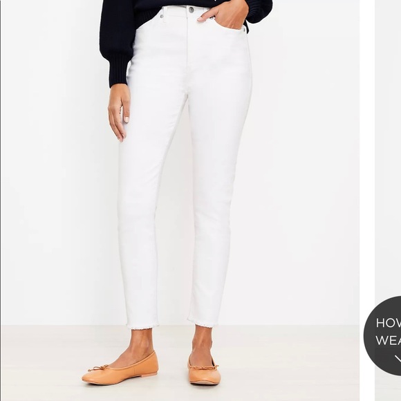 LOFT Denim - Ann Taylor Loft high waist skinny white frayed bottom jeans 26p 2p new with tags